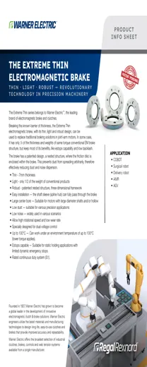 Warner extreme-thin electromagnetic brake data sheet cover